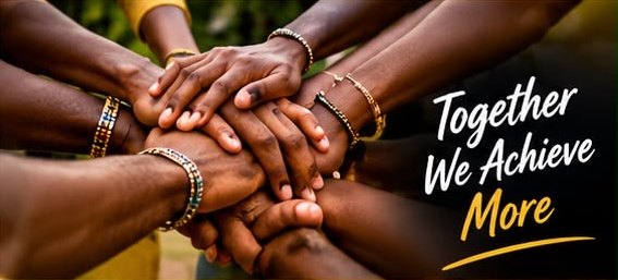 Many hands joined together in unity